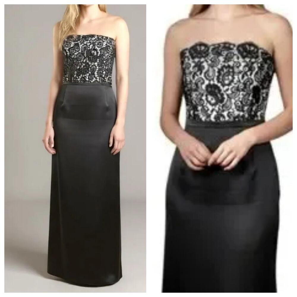ANN TAYLOR Black Lace Satin Gown Strapless Long Dress